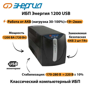 Энергия ИБП 1200 USB - ИБП и АКБ - ИБП для компьютера - . Магазин оборудования для автономного и резервного электропитания Ekosolar.ru в Балашихе