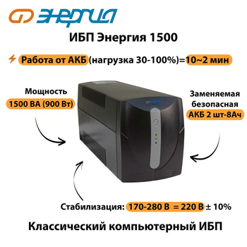 Энергия ИБП 1500 - ИБП и АКБ - ИБП для компьютера - . Магазин оборудования для автономного и резервного электропитания Ekosolar.ru в Балашихе