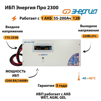 Энергия ИБП Про 2300 12В - ИБП и АКБ - ИБП для котлов - . Магазин оборудования для автономного и резервного электропитания Ekosolar.ru в Балашихе