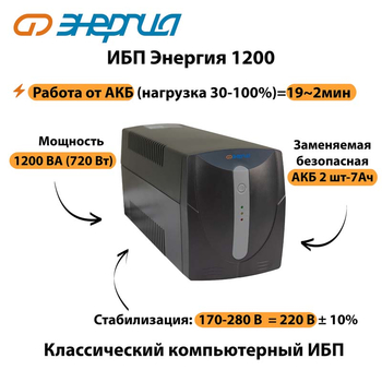 Энергия ИБП 1200 - ИБП и АКБ - ИБП для компьютера - . Магазин оборудования для автономного и резервного электропитания Ekosolar.ru в Балашихе